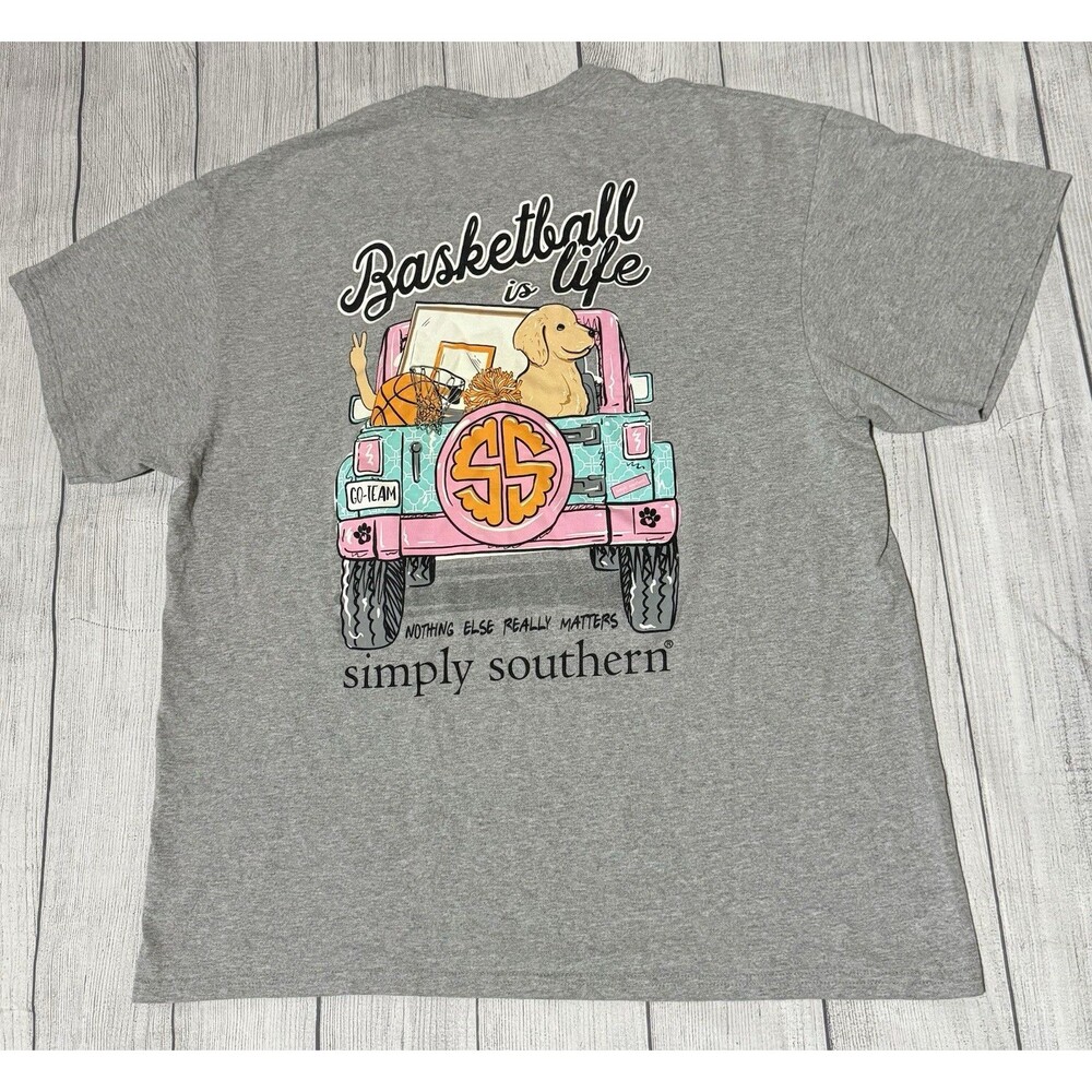 Simply Southern Basketball Is Life T Shirt Dog Graphic Size XL Extra Large Gray